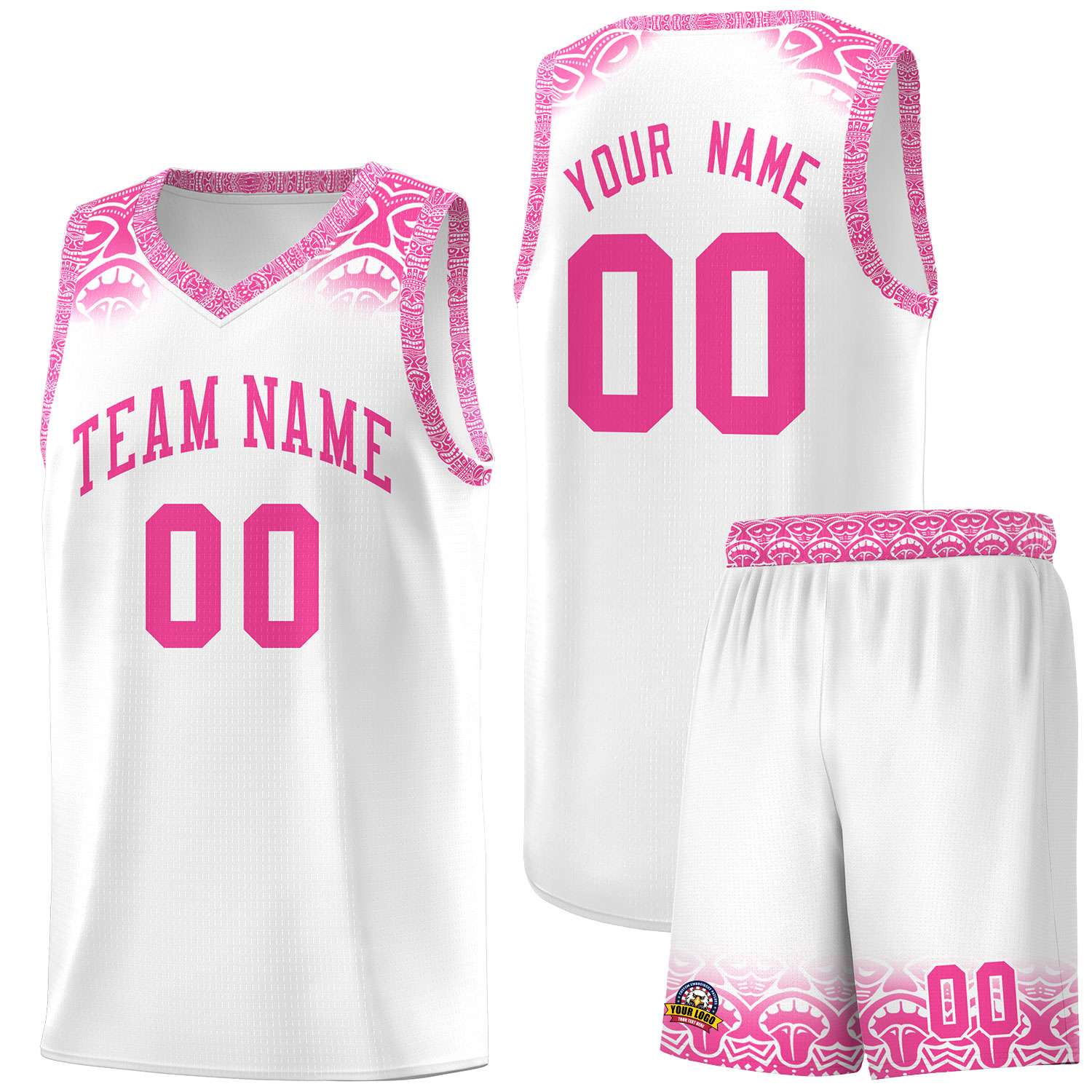 Custom White Pink Personalized Indians Print Sets Sports Uniform Basketball Jersey