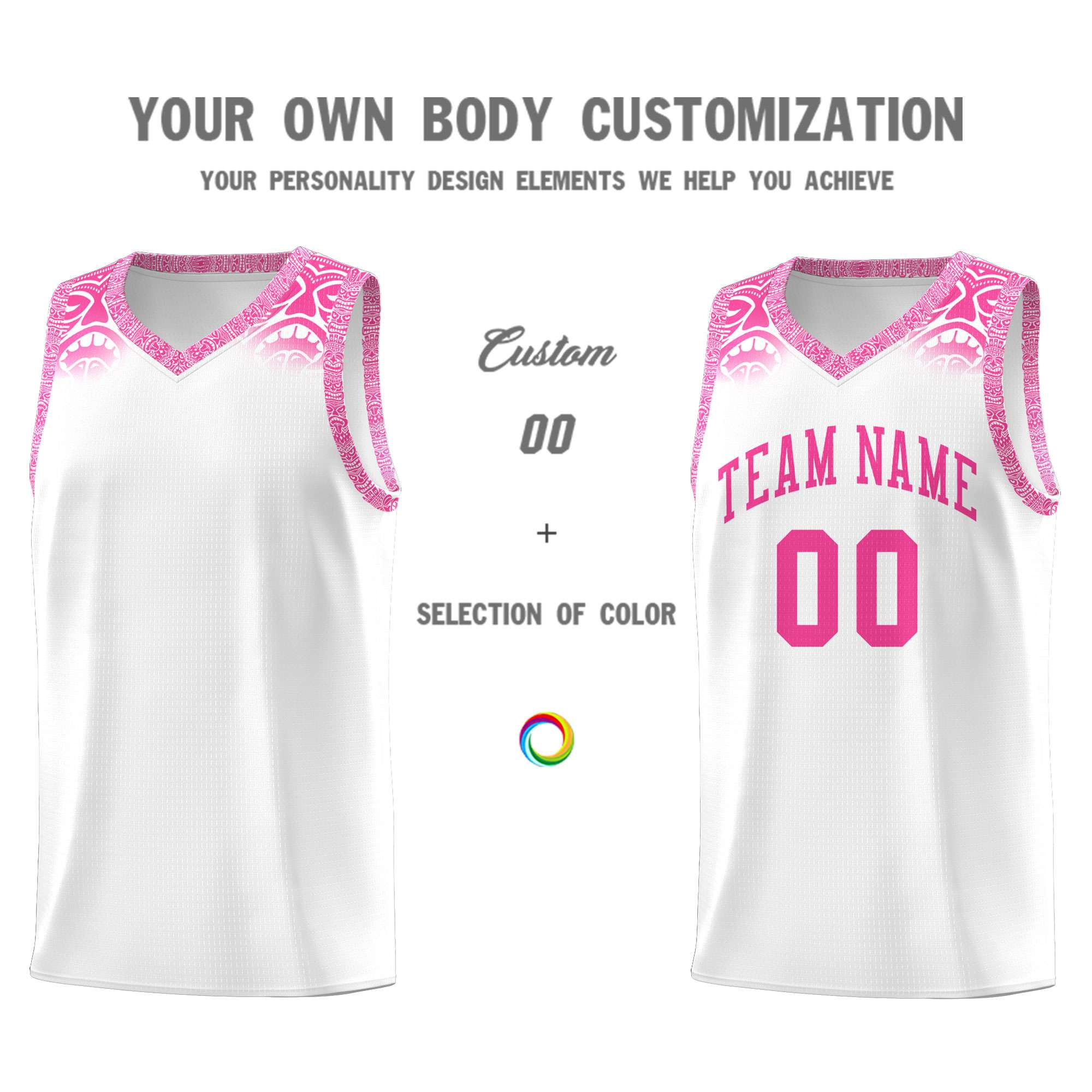 Custom White Pink Personalized Indians Print Sets Sports Uniform Basketball Jersey