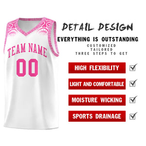 Custom White Pink Personalized Indians Print Sets Sports Uniform Basketball Jersey