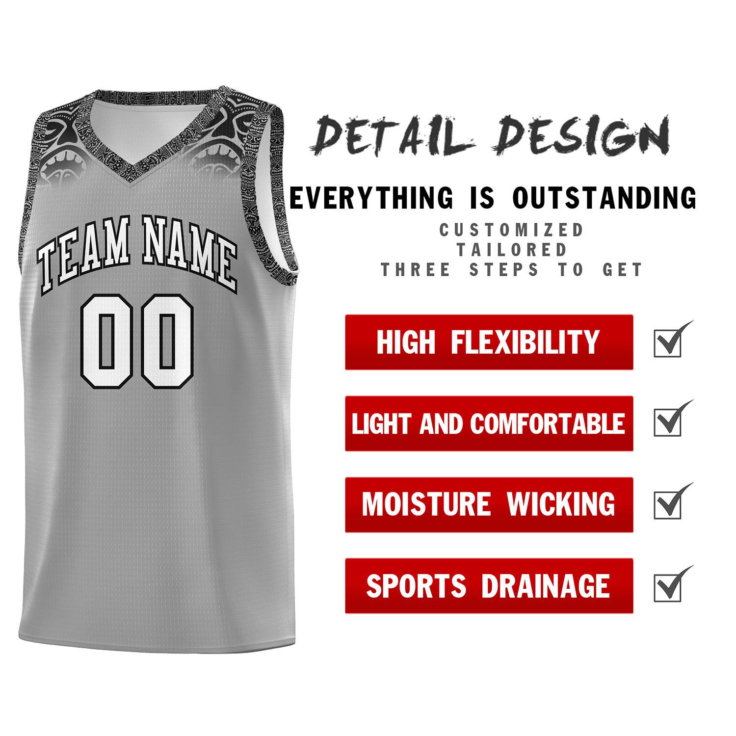 Custom Dark Gray Black Personalized Indians Print Sets Sports Uniform Basketball Jersey