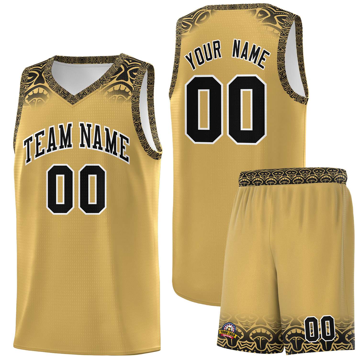 Custom Old Gold Black Personalized Indians Print Sets Sports Uniform Basketball Jersey