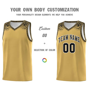 Custom Old Gold Black Personalized Indians Print Sets Sports Uniform Basketball Jersey