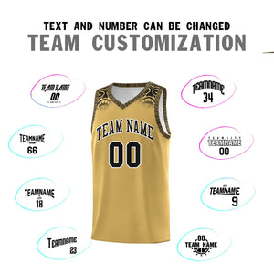 Custom Old Gold Black Personalized Indians Print Sets Sports Uniform Basketball Jersey