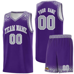 Custom Purple Gray Personalized Indians Print Sets Sports Uniform Basketball Jersey