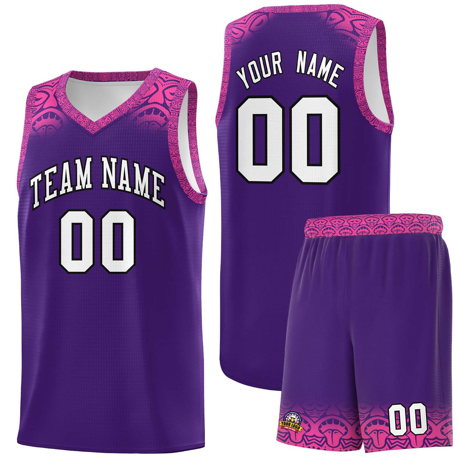 Custom Purple Pink Personalized Indians Print Sets Sports Uniform Basketball Jersey