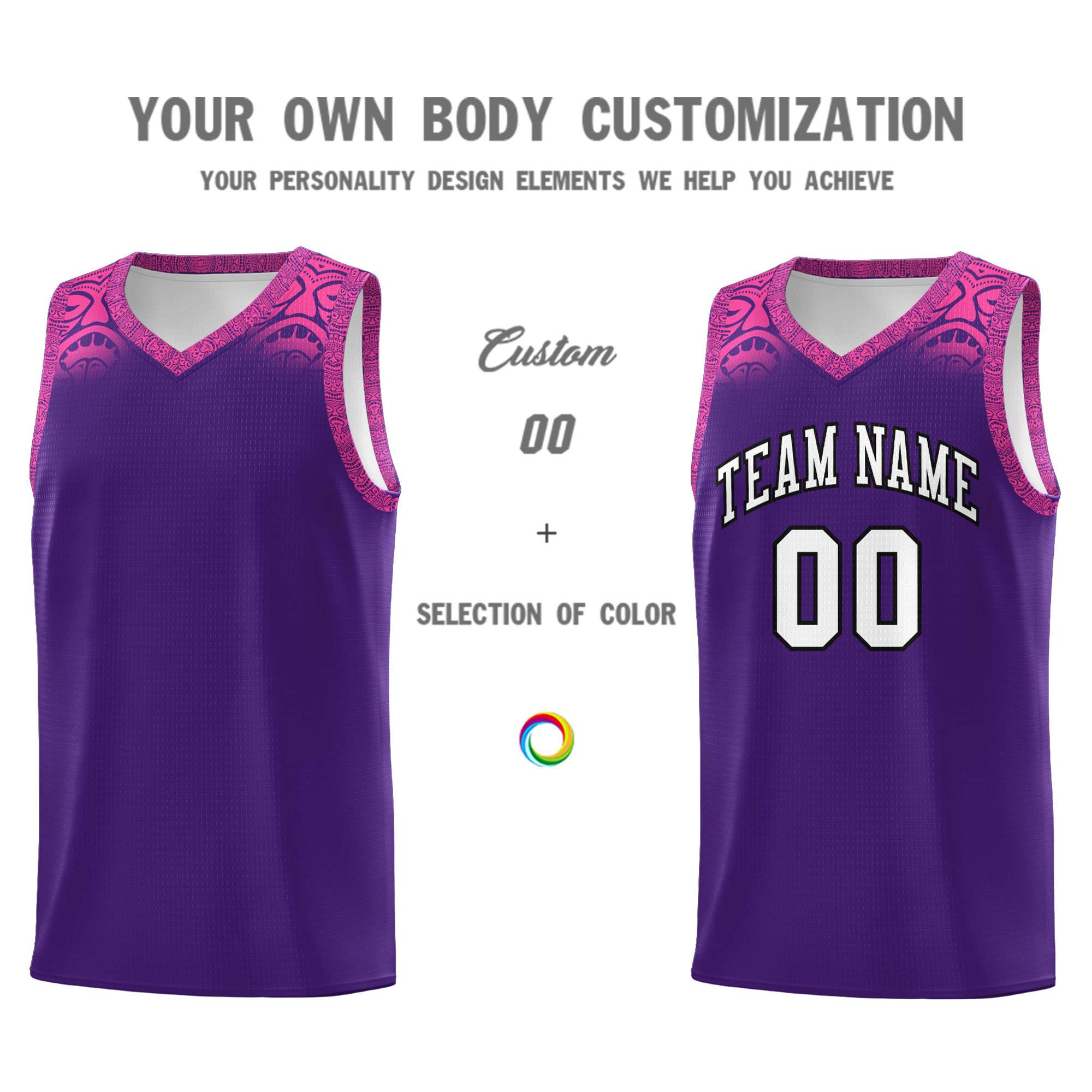 Custom Purple Pink Personalized Indians Print Sets Sports Uniform Basketball Jersey