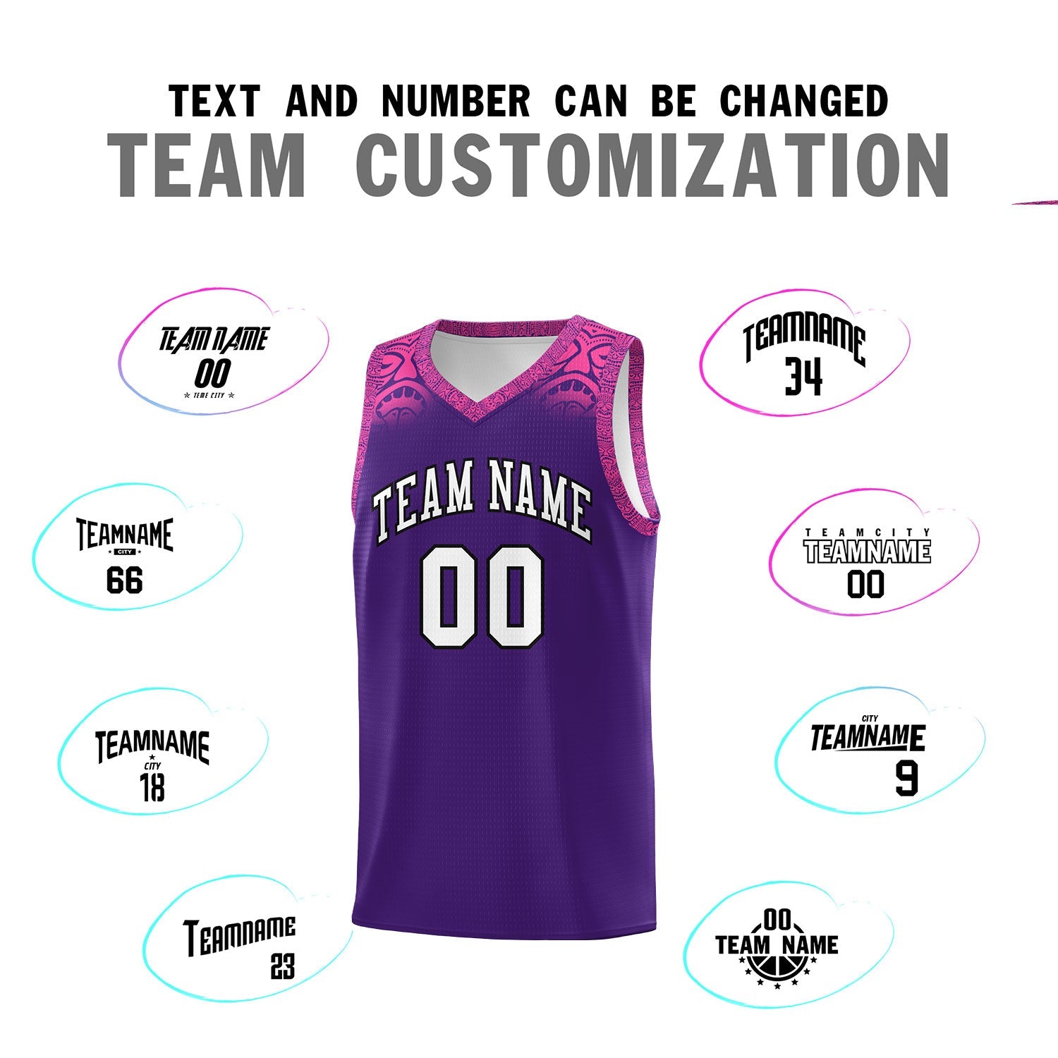 Custom Purple Pink Personalized Indians Print Sets Sports Uniform Basketball Jersey