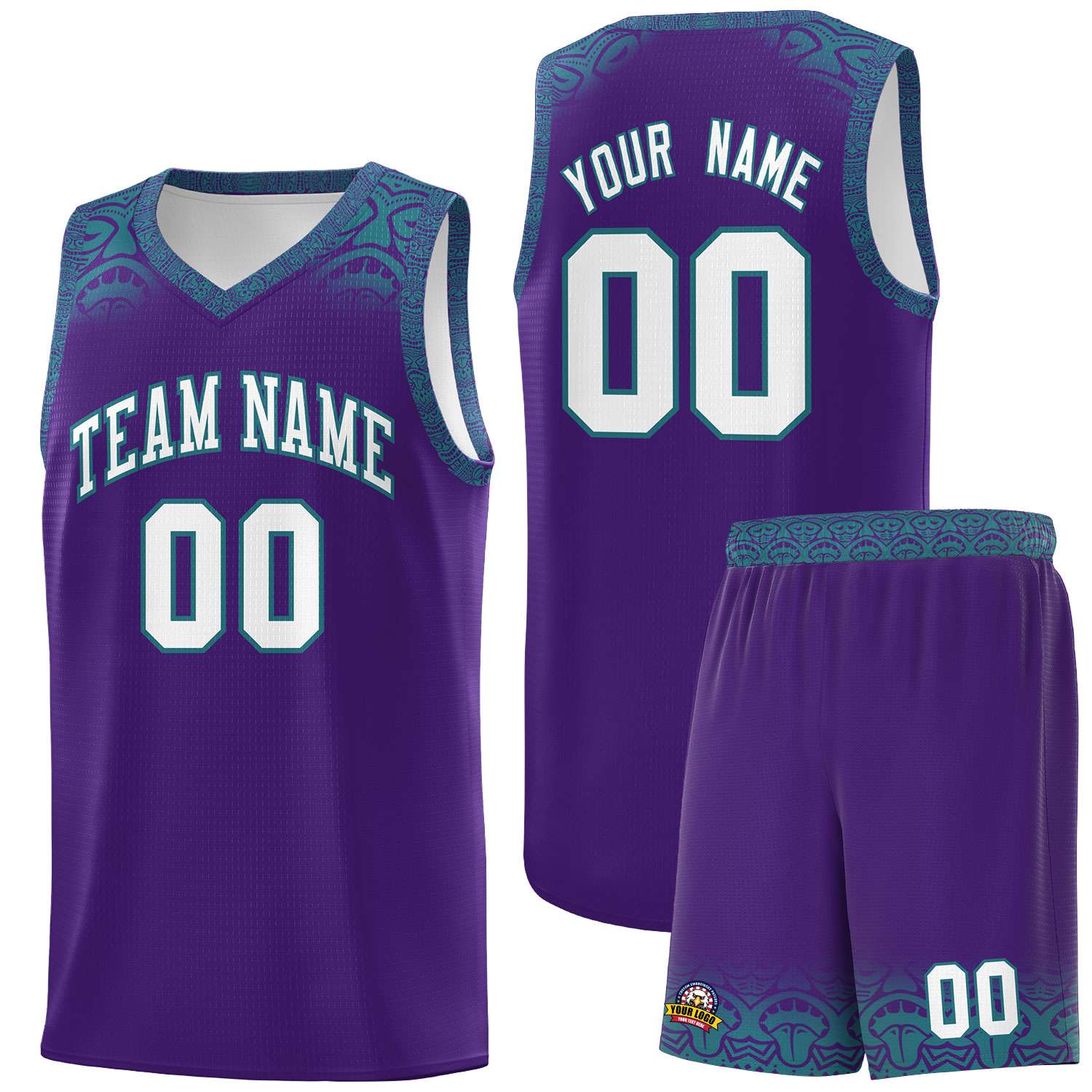 Custom Purple Aqua Personalized Indians Print Sets Sports Uniform Basketball Jersey