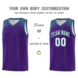 Custom Purple Aqua Personalized Indians Print Sets Sports Uniform Basketball Jersey