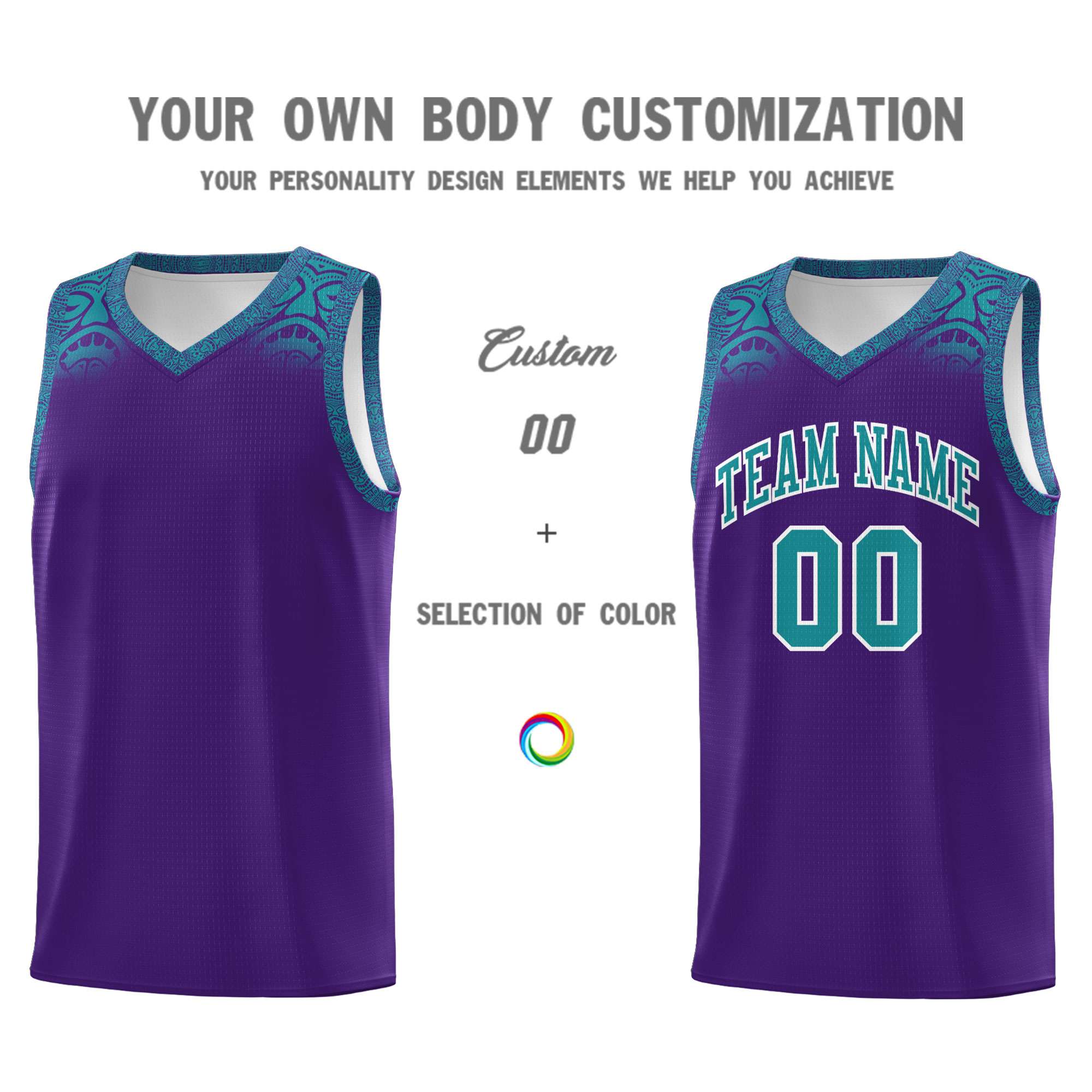 Custom Purple Aqua Personalized Indians Print Sets Sports Uniform Basketball Jersey