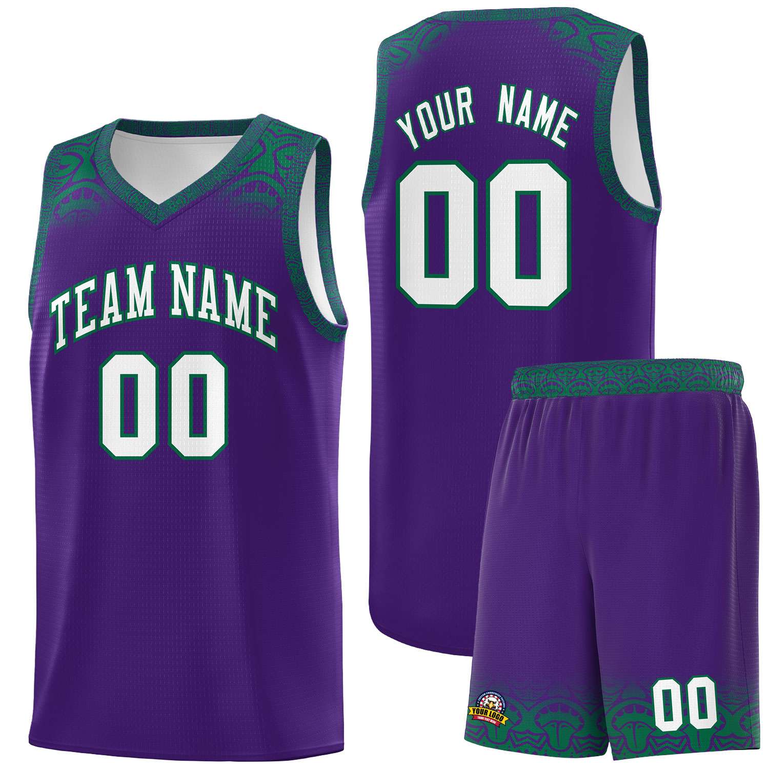 Custom Purple Kelly Green Personalized Indians Print Sets Sports Uniform Basketball Jersey