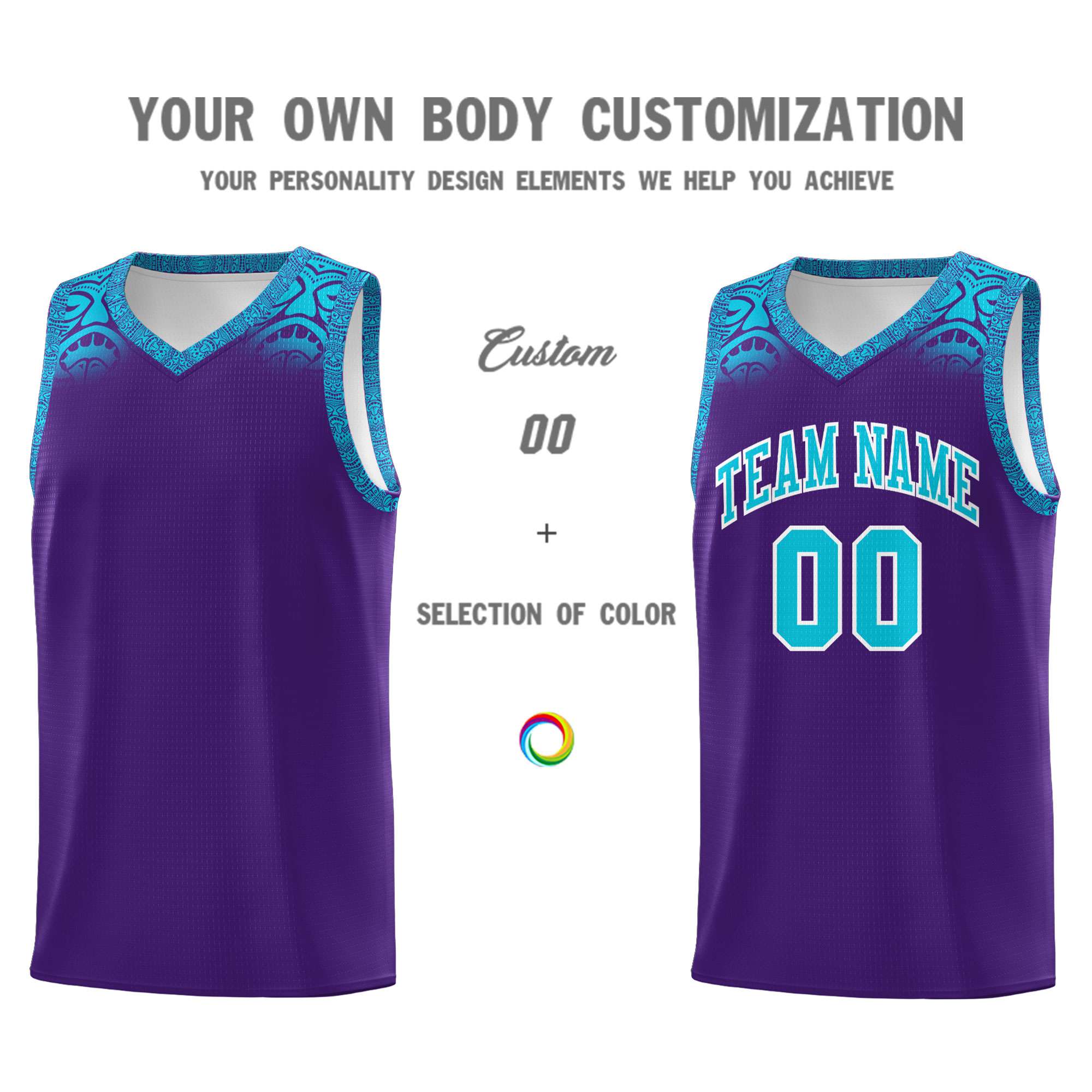 Custom Purple Sky Blue Personalized Indians Print Sets Sports Uniform Basketball Jersey