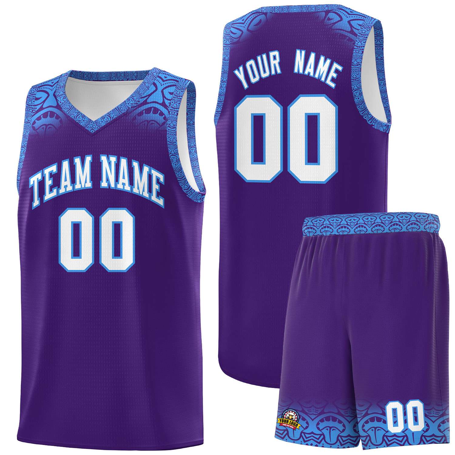 Custom Purple Powder Blue Personalized Indians Print Sets Sports Uniform Basketball Jersey