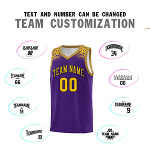 Custom Purple Gold Personalized Indians Print Sets Sports Uniform Basketball Jersey