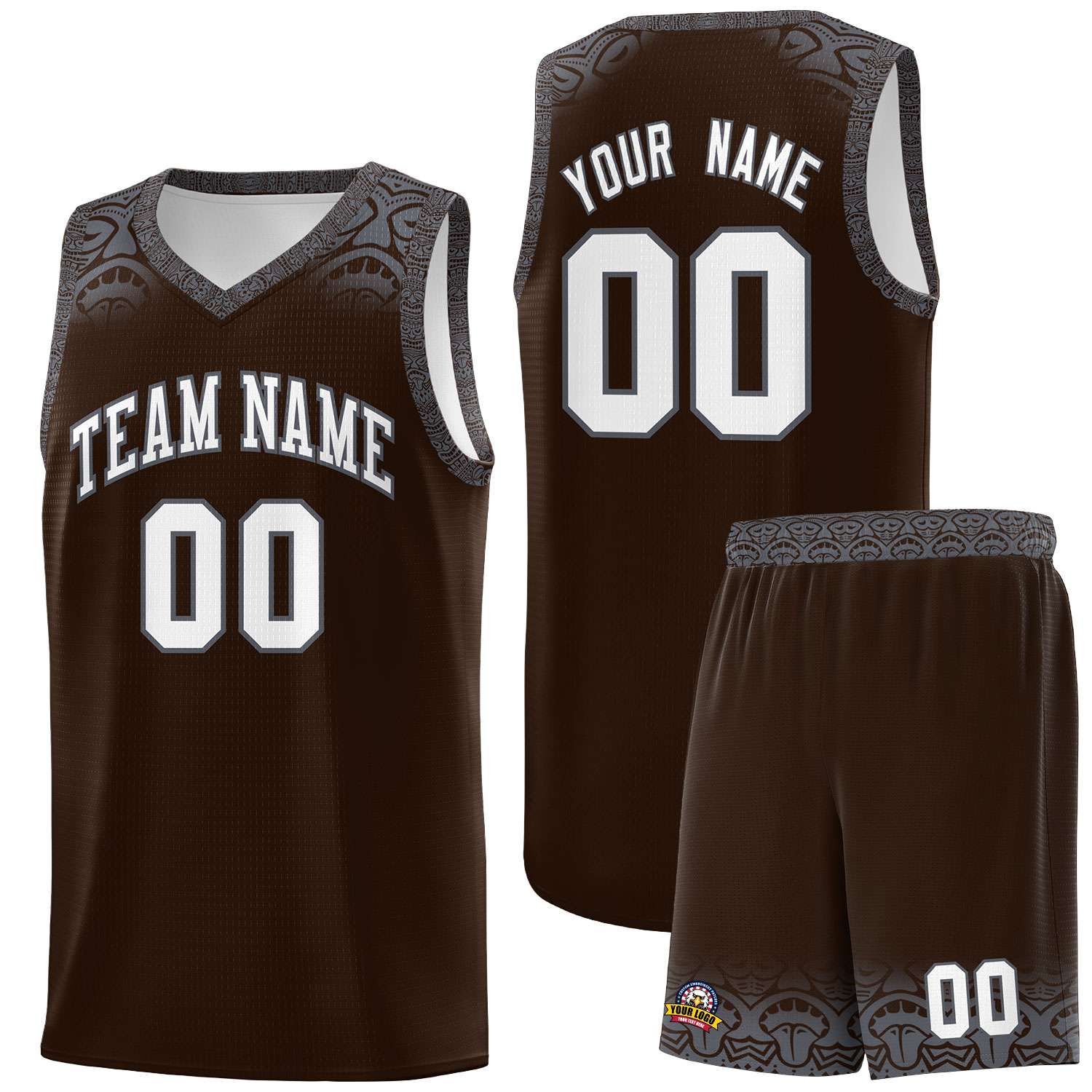 Custom Brown Dark Gray Personalized Indians Print Sets Sports Uniform Basketball Jersey