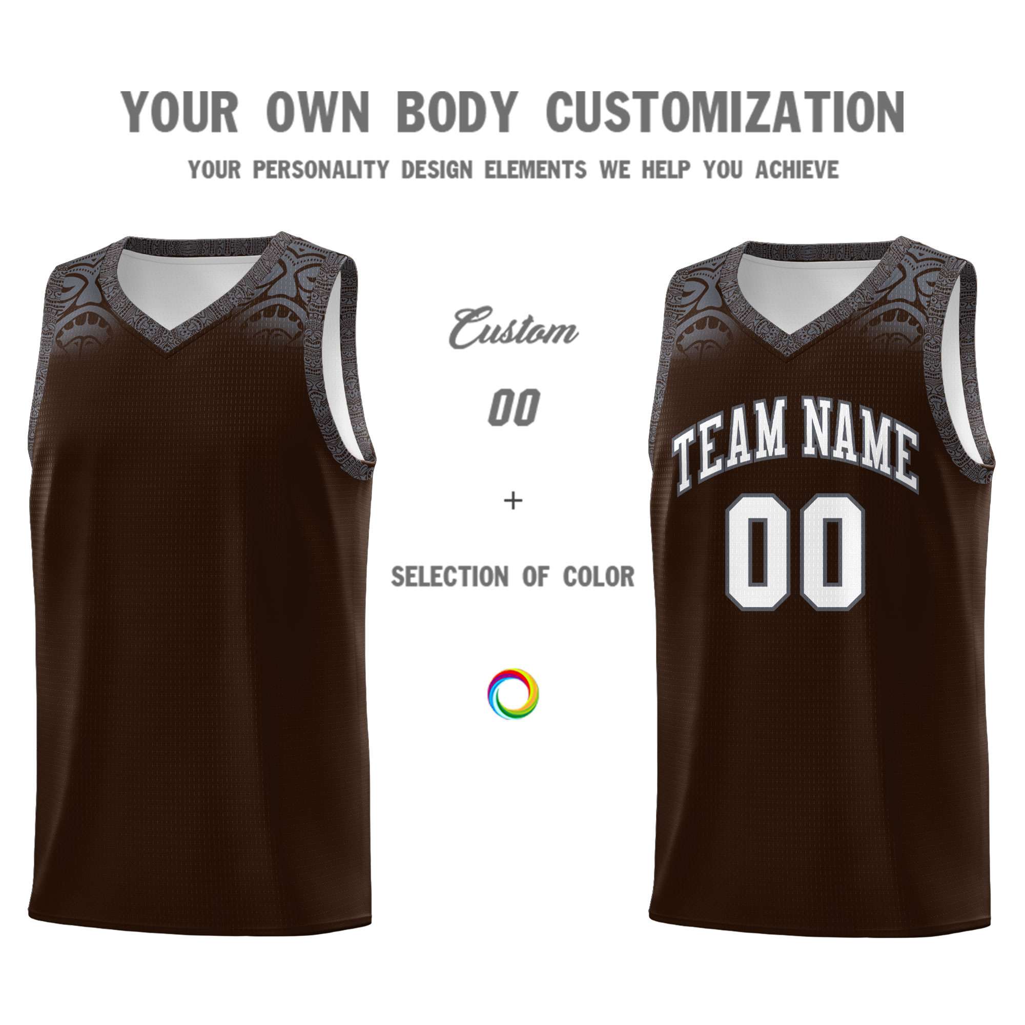 Custom Brown Dark Gray Personalized Indians Print Sets Sports Uniform Basketball Jersey