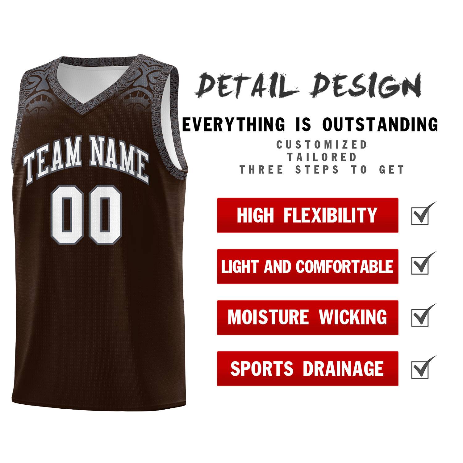 Custom Brown Dark Gray Personalized Indians Print Sets Sports Uniform Basketball Jersey