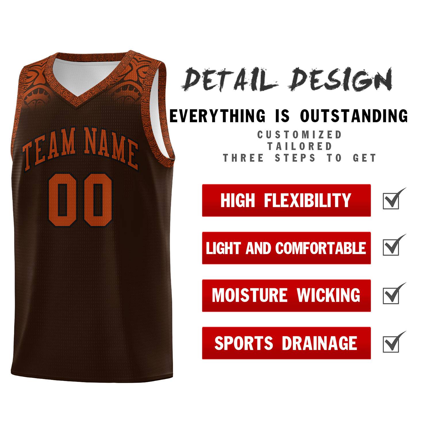 Custom Brown Texas Orange Personalized Indians Print Sets Sports Uniform Basketball Jersey