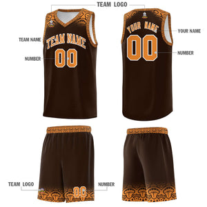 Custom Brown Orange Personalized Indians Print Sets Sports Uniform Basketball Jersey