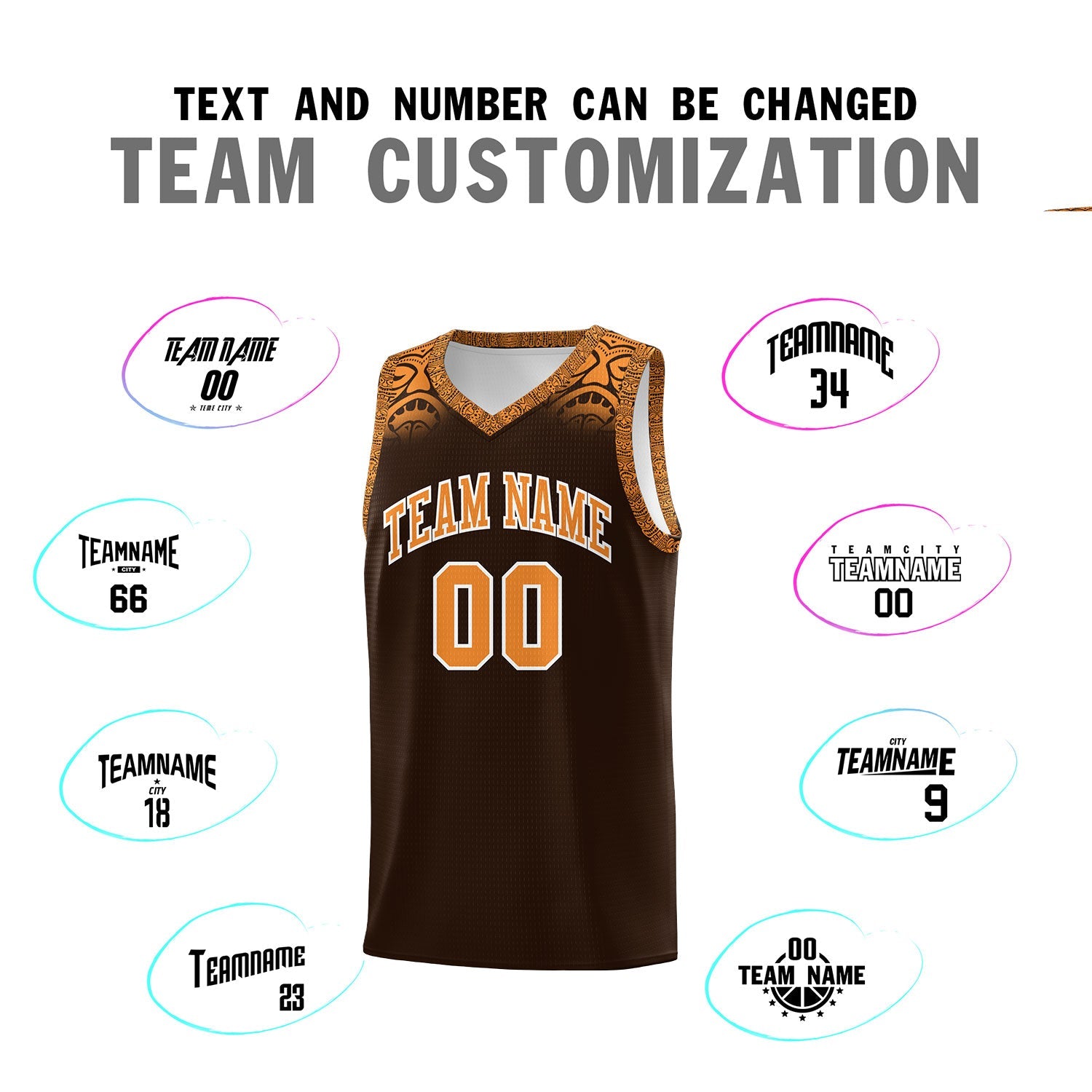 Custom Brown Orange Personalized Indians Print Sets Sports Uniform Basketball Jersey