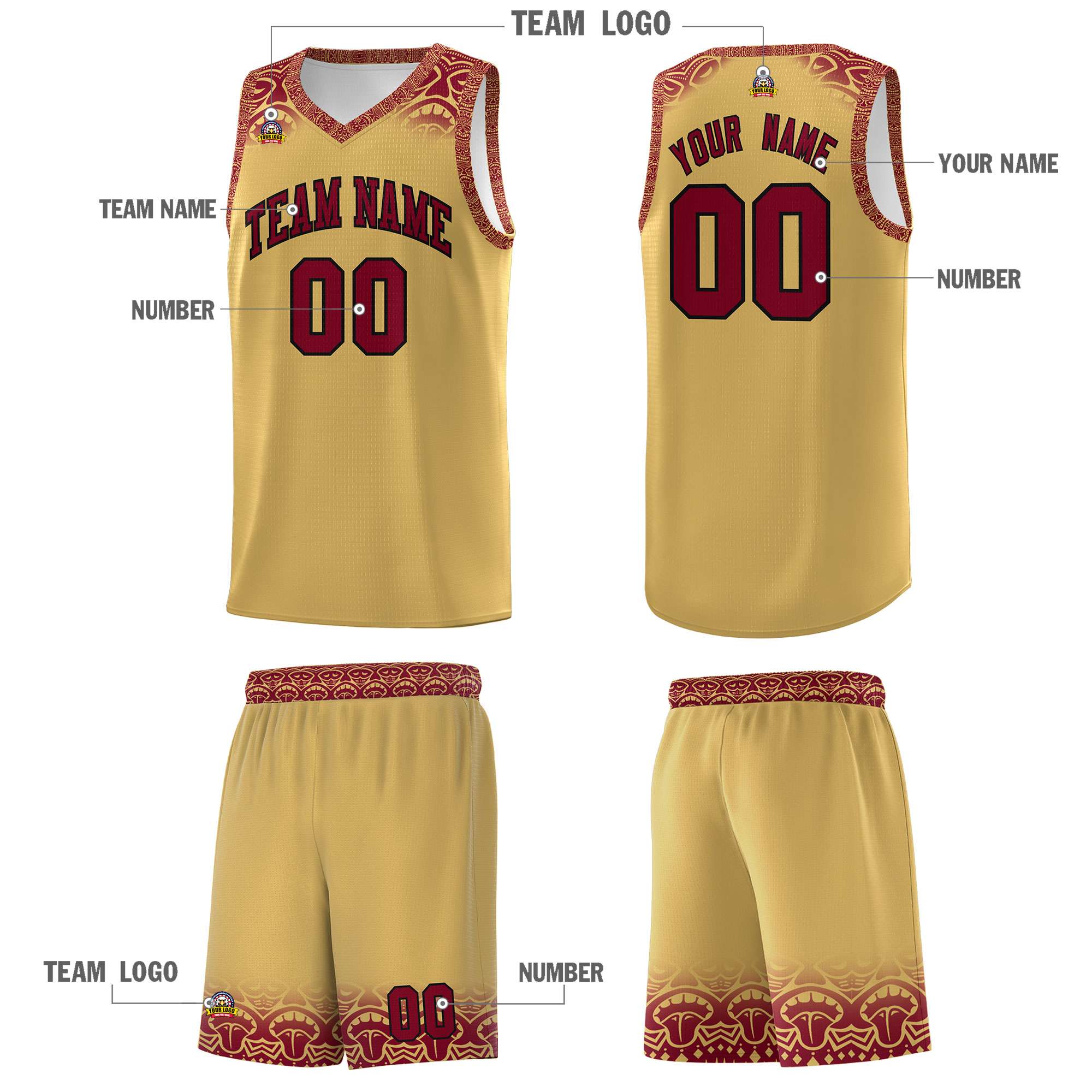 Custom Khaki Crimson Personalized Indians Print Sets Sports Uniform Basketball Jersey