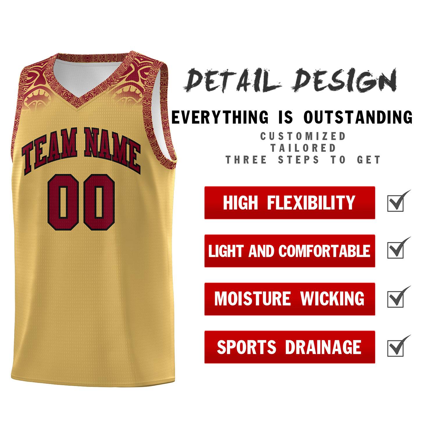 Custom Khaki Crimson Personalized Indians Print Sets Sports Uniform Basketball Jersey