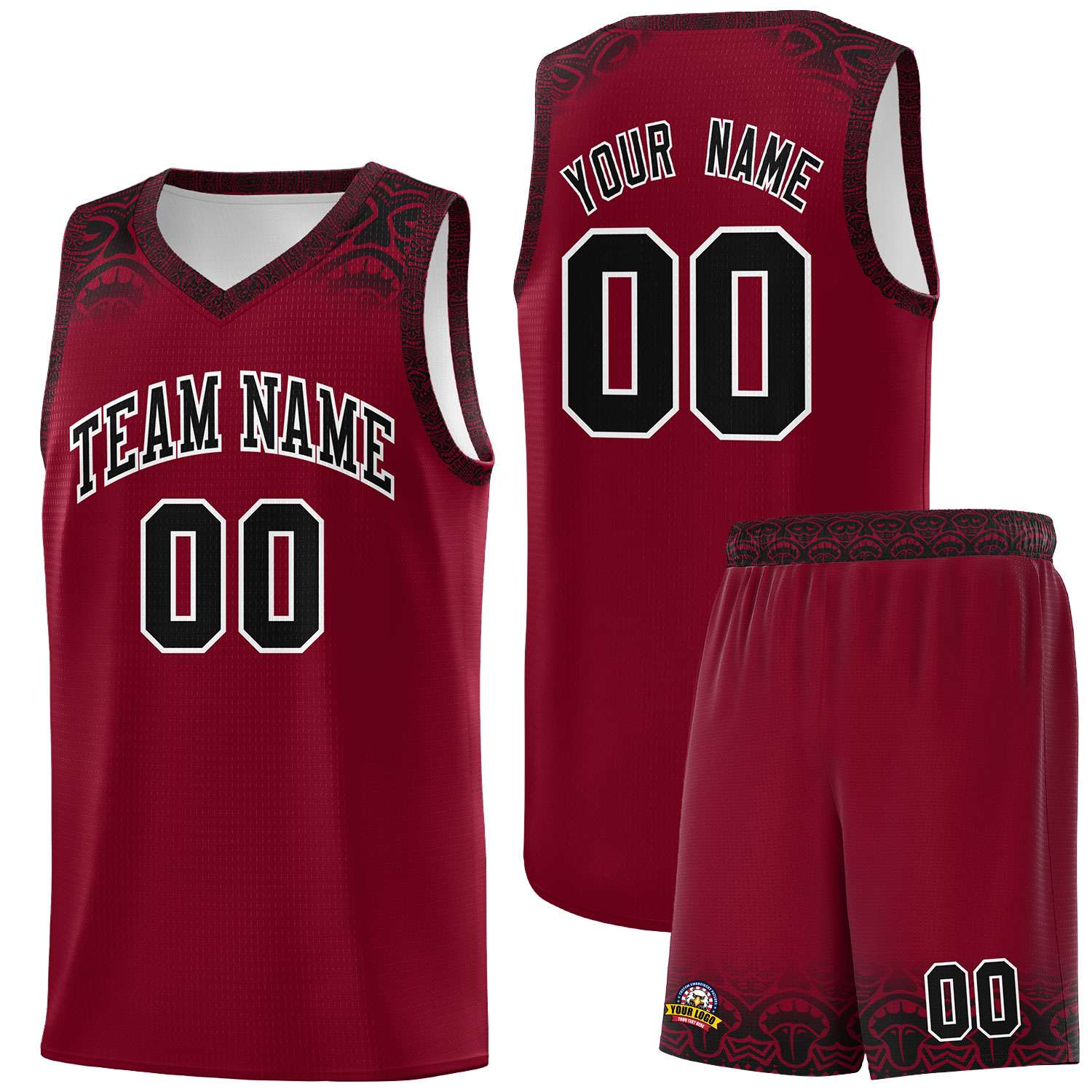 Custom Crimson Black Personalized Indians Print Sets Sports Uniform Basketball Jersey