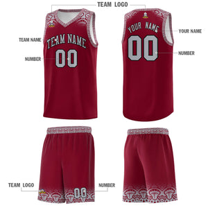 Custom Crimson Gray Personalized Indians Print Sets Sports Uniform Basketball Jersey