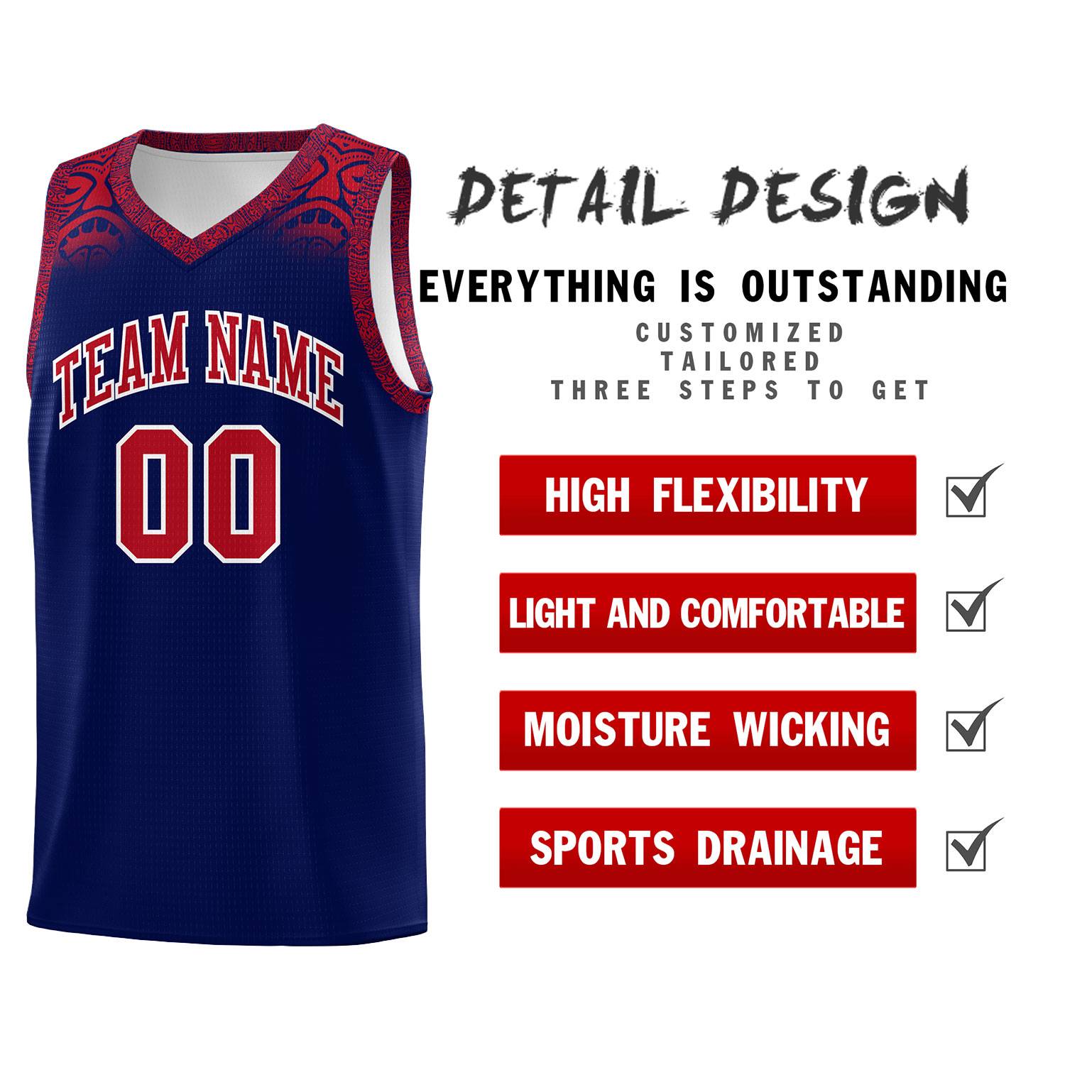 Custom Royal Red Personalized Indians Print Sets Sports Uniform Basketball Jersey