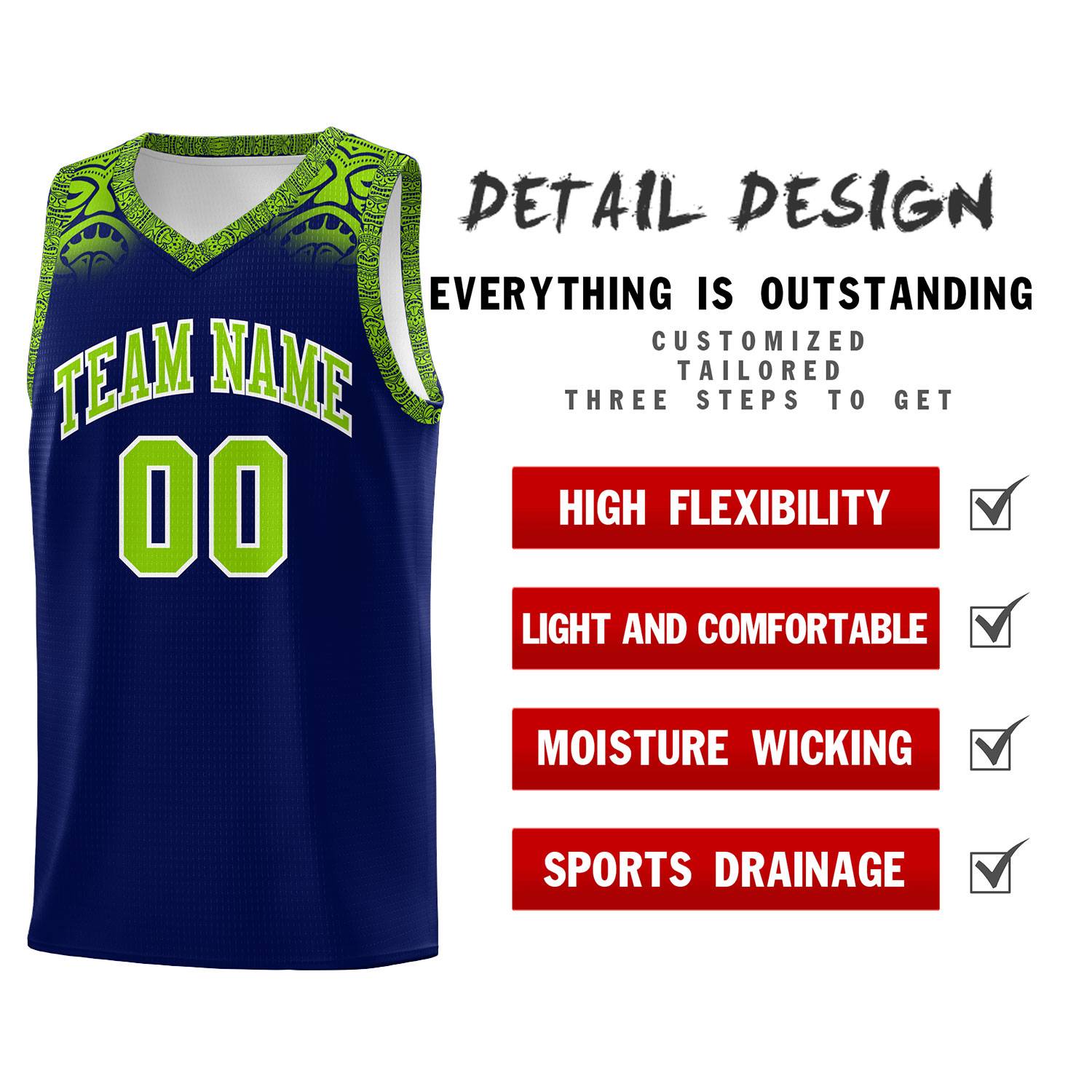 Custom Royal Neon Green Personalized Indians Print Sets Sports Uniform Basketball Jersey