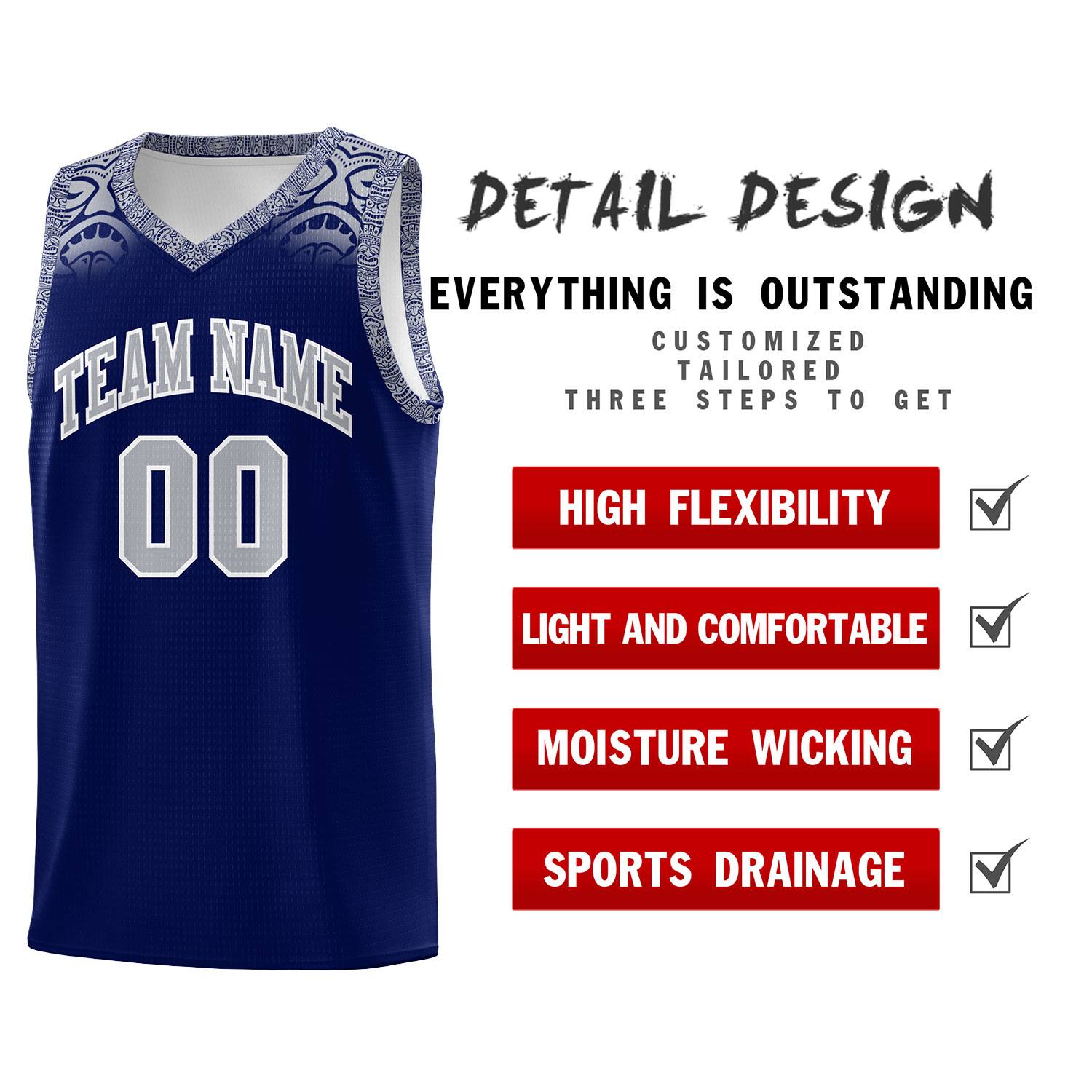 Custom Royal Gray Personalized Indians Print Sets Sports Uniform Basketball Jersey