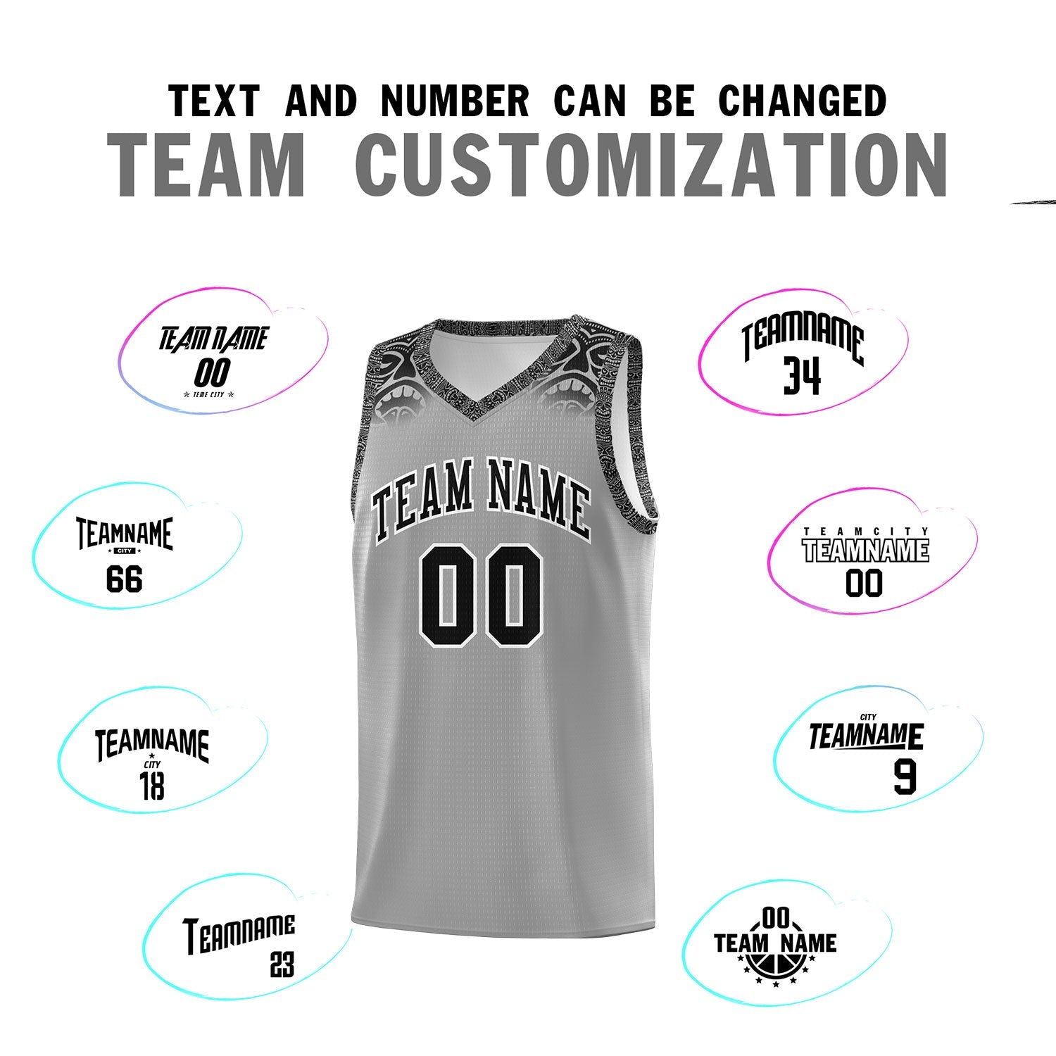 Custom Gray Black Personalized Indians Print Sets Sports Uniform Basketball Jersey