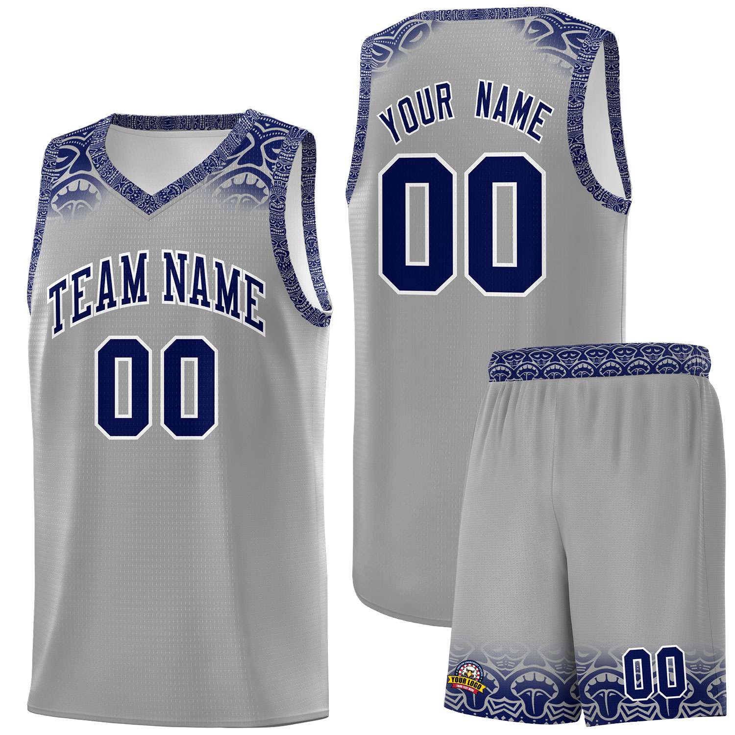 Custom Gray Royal Personalized Indians Print Sets Sports Uniform Basketball Jersey