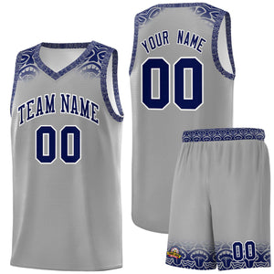 Custom Gray Royal Personalized Indians Print Sets Sports Uniform Basketball Jersey