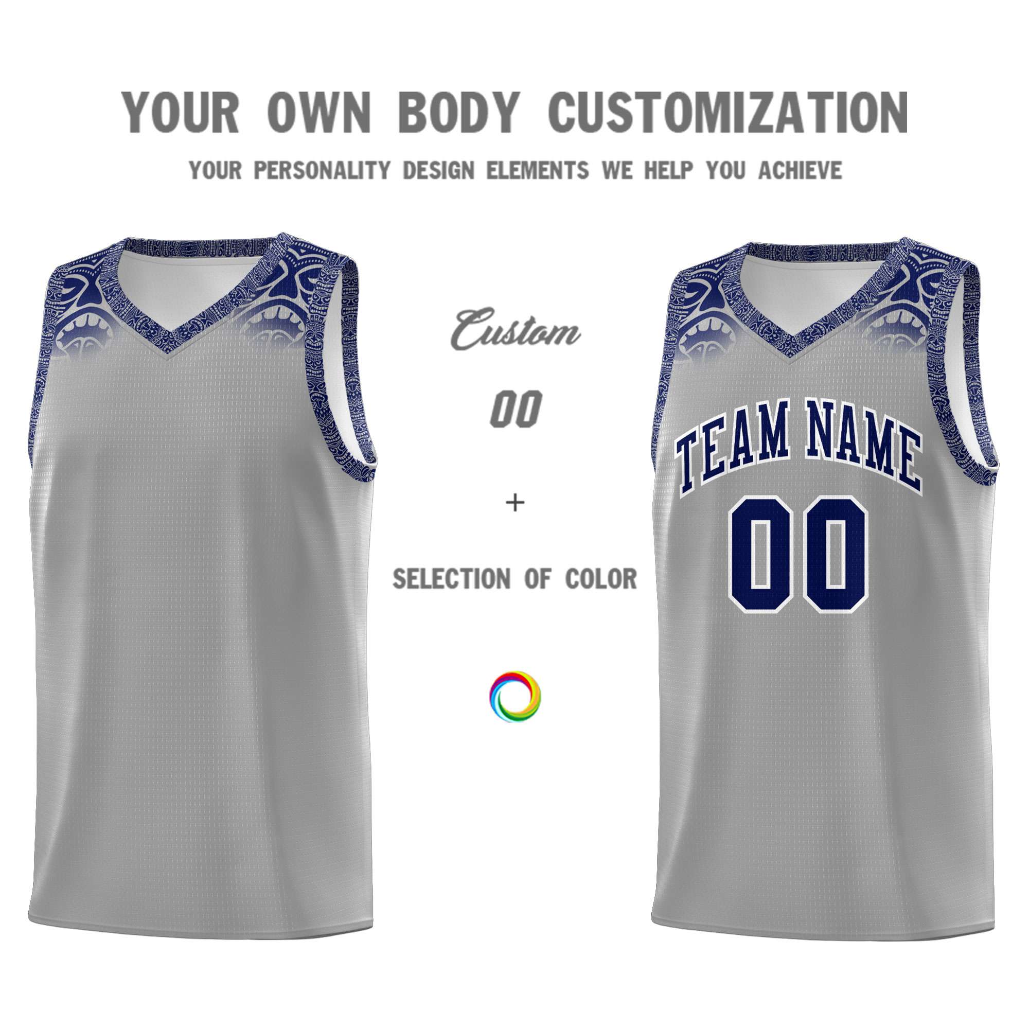 Custom Gray Royal Personalized Indians Print Sets Sports Uniform Basketball Jersey