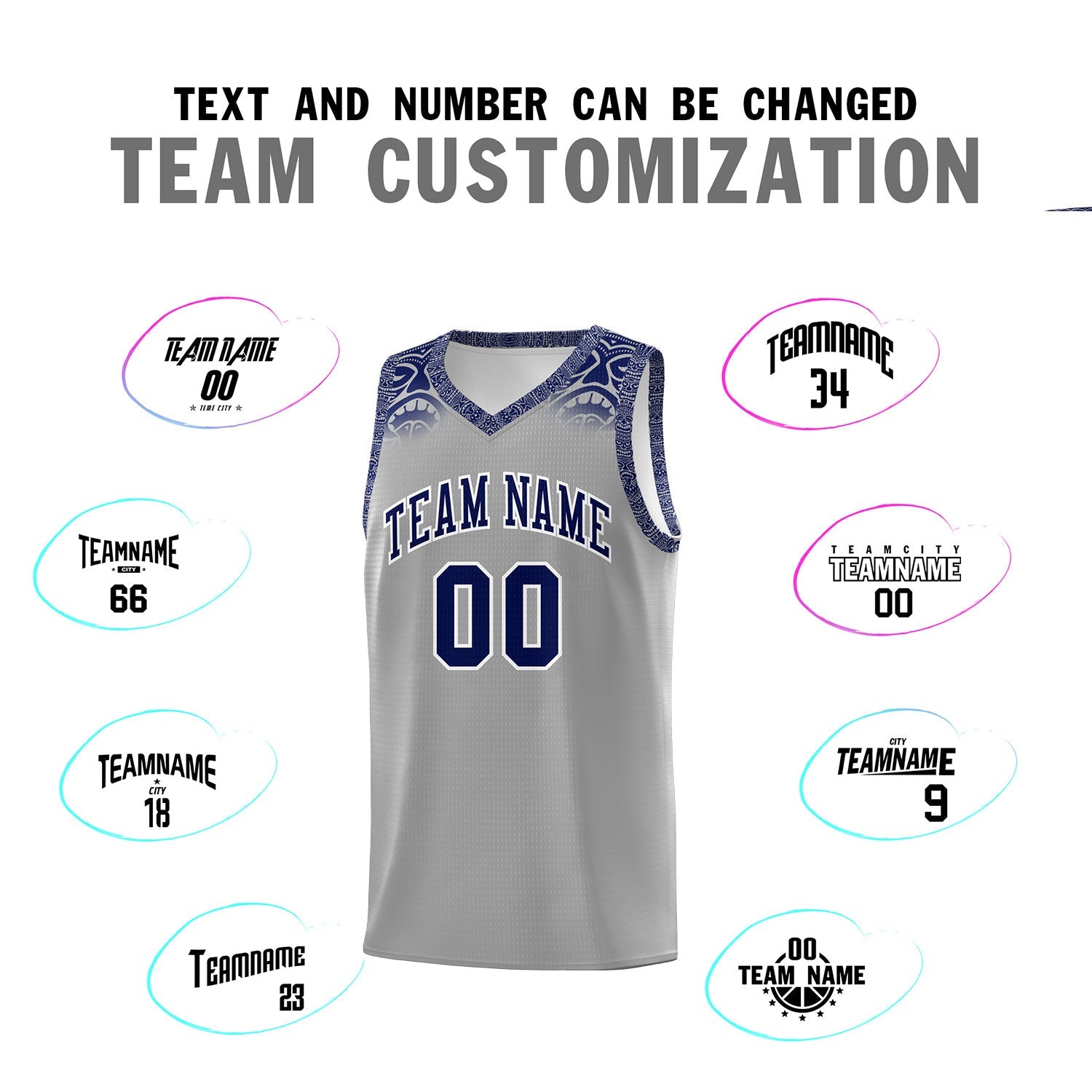 Custom Gray Royal Personalized Indians Print Sets Sports Uniform Basketball Jersey