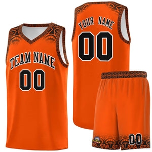 Custom Orange Black Personalized Indians Print Sets Sports Uniform Basketball Jersey