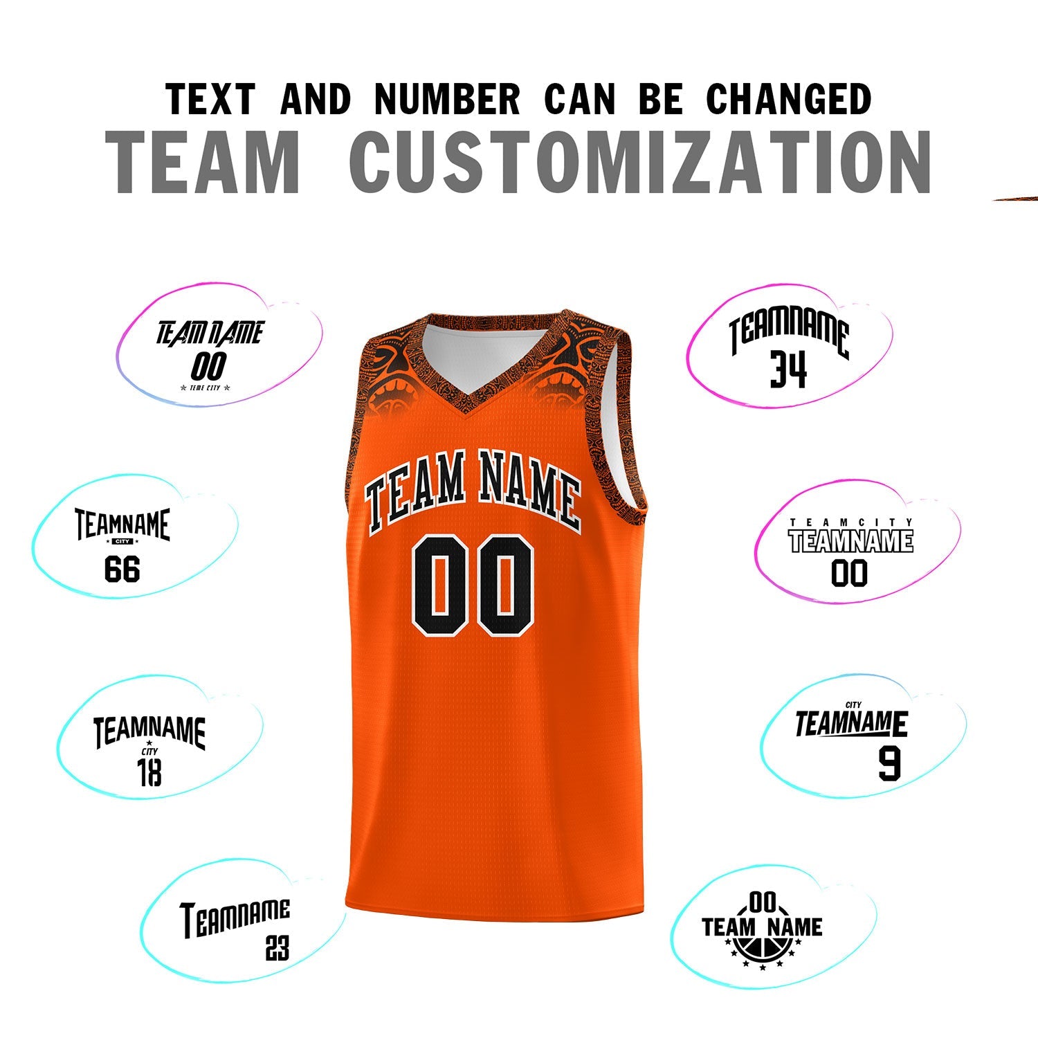 Custom Orange Black Personalized Indians Print Sets Sports Uniform Basketball Jersey