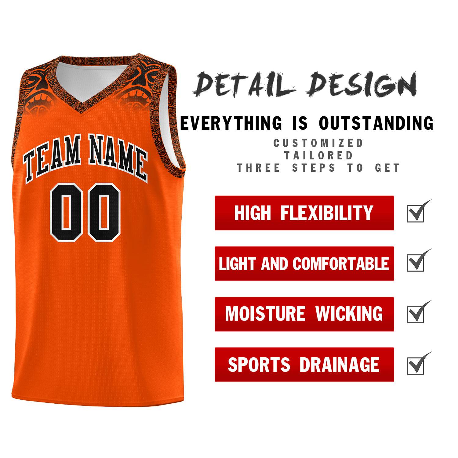 Custom Orange Black Personalized Indians Print Sets Sports Uniform Basketball Jersey