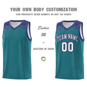 Custom Aqua Purple Personalized Indians Print Sets Sports Uniform Basketball Jersey