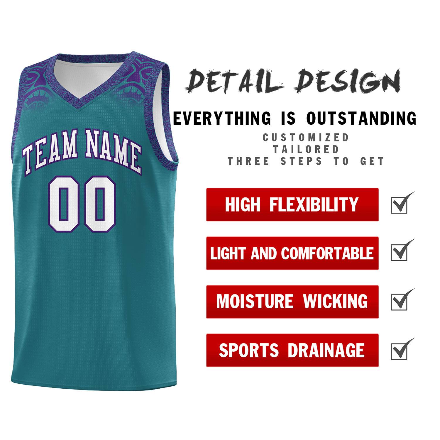 Custom Aqua Purple Personalized Indians Print Sets Sports Uniform Basketball Jersey