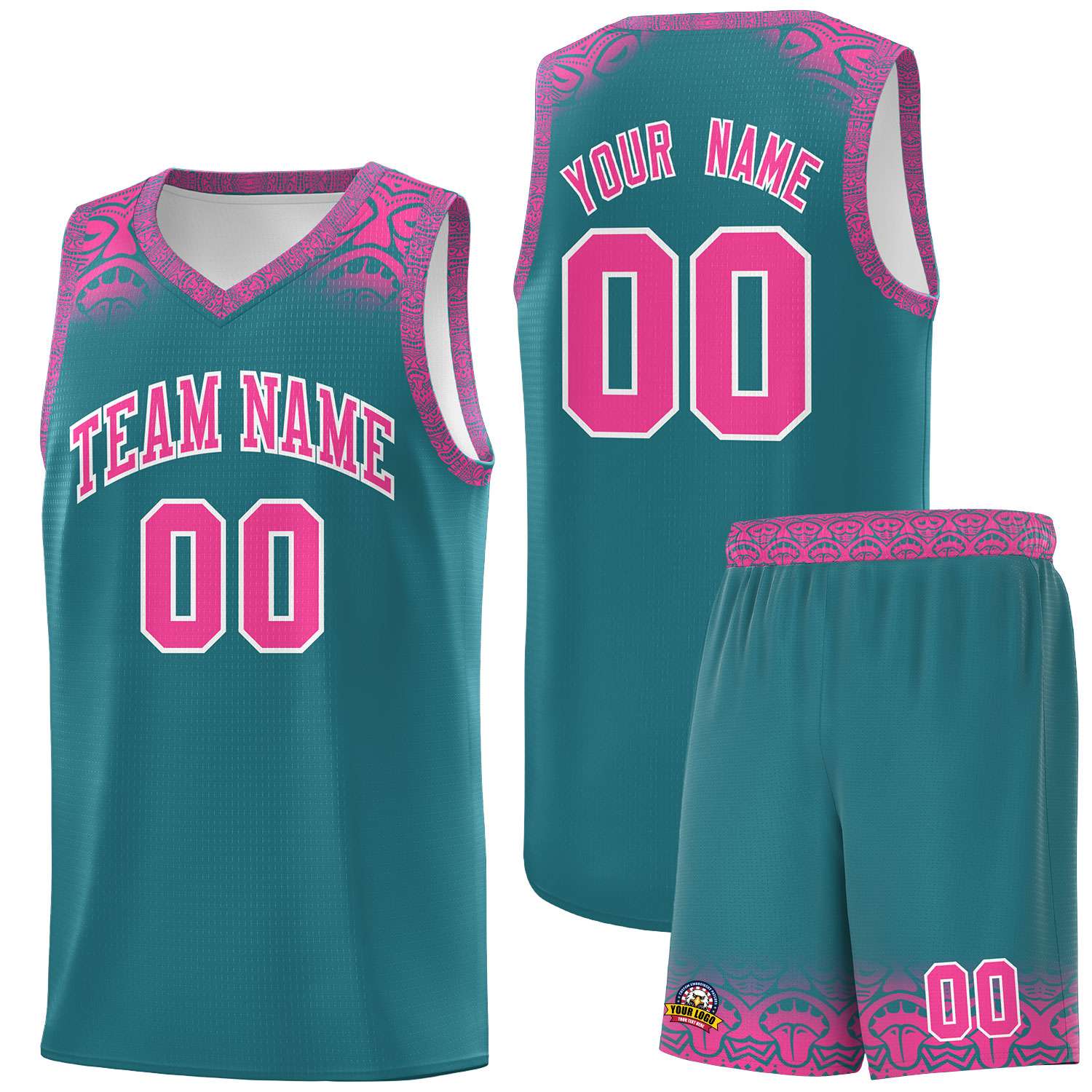 Custom Aqua Pink Personalized Indians Print Sets Sports Uniform Basketball Jersey