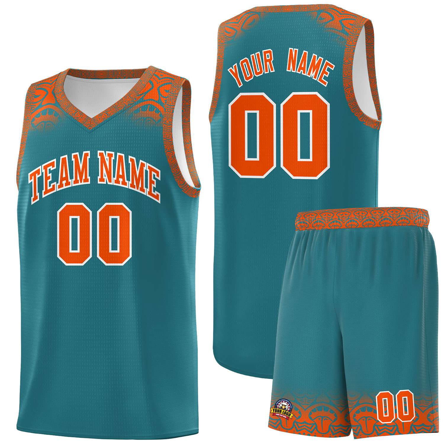 Custom Aqua Orange Personalized Indians Print Sets Sports Uniform Basketball Jersey