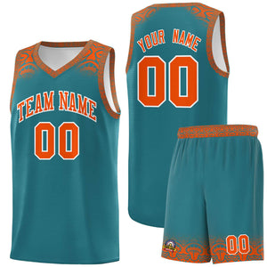 Custom Aqua Orange Personalized Indians Print Sets Sports Uniform Basketball Jersey