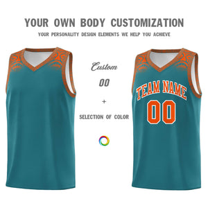 Custom Aqua Orange Personalized Indians Print Sets Sports Uniform Basketball Jersey