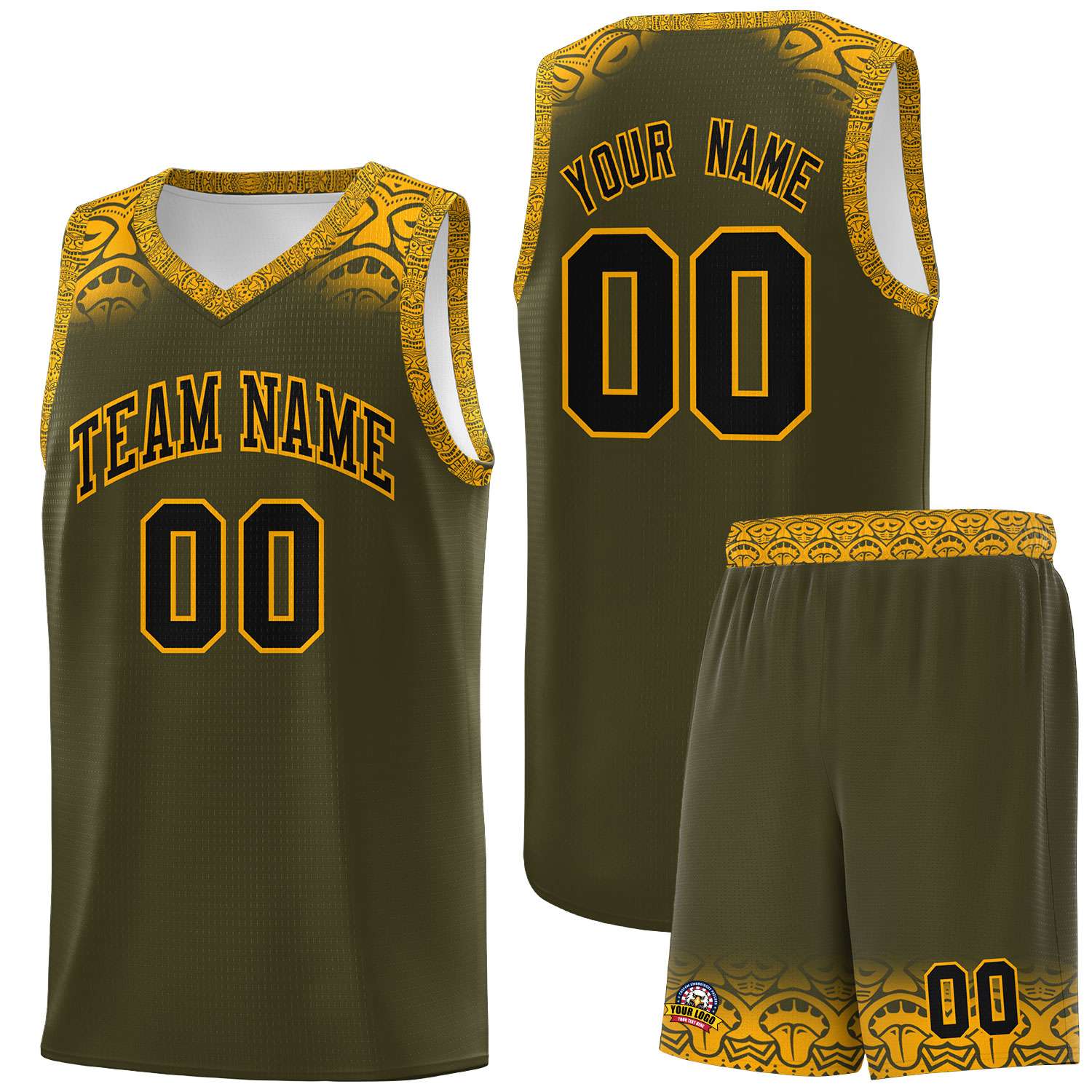 Custom Olive Yellow Personalized Indians Print Sets Sports Uniform Basketball Jersey