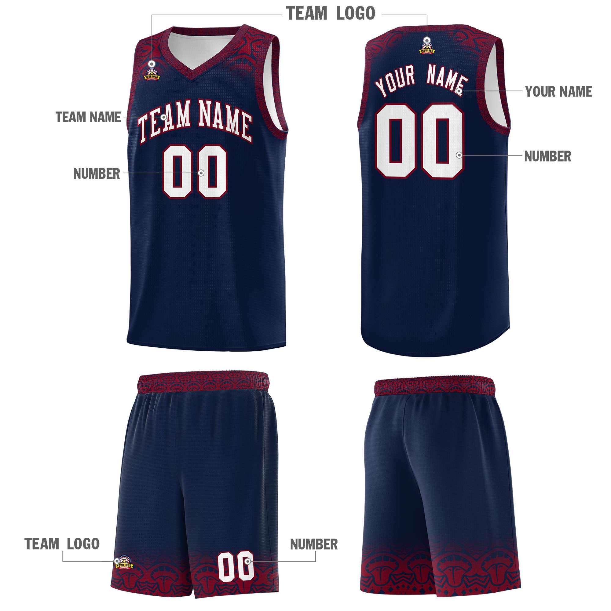 Custom Navy Crimson Personalized Indians Print Sets Sports Uniform Basketball Jersey