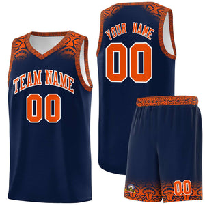 Custom Navy Orange Personalized Indians Print Sets Sports Uniform Basketball Jersey