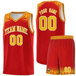 Custom Red Gold Personalized Indians Print Sets Sports Uniform Basketball Jersey