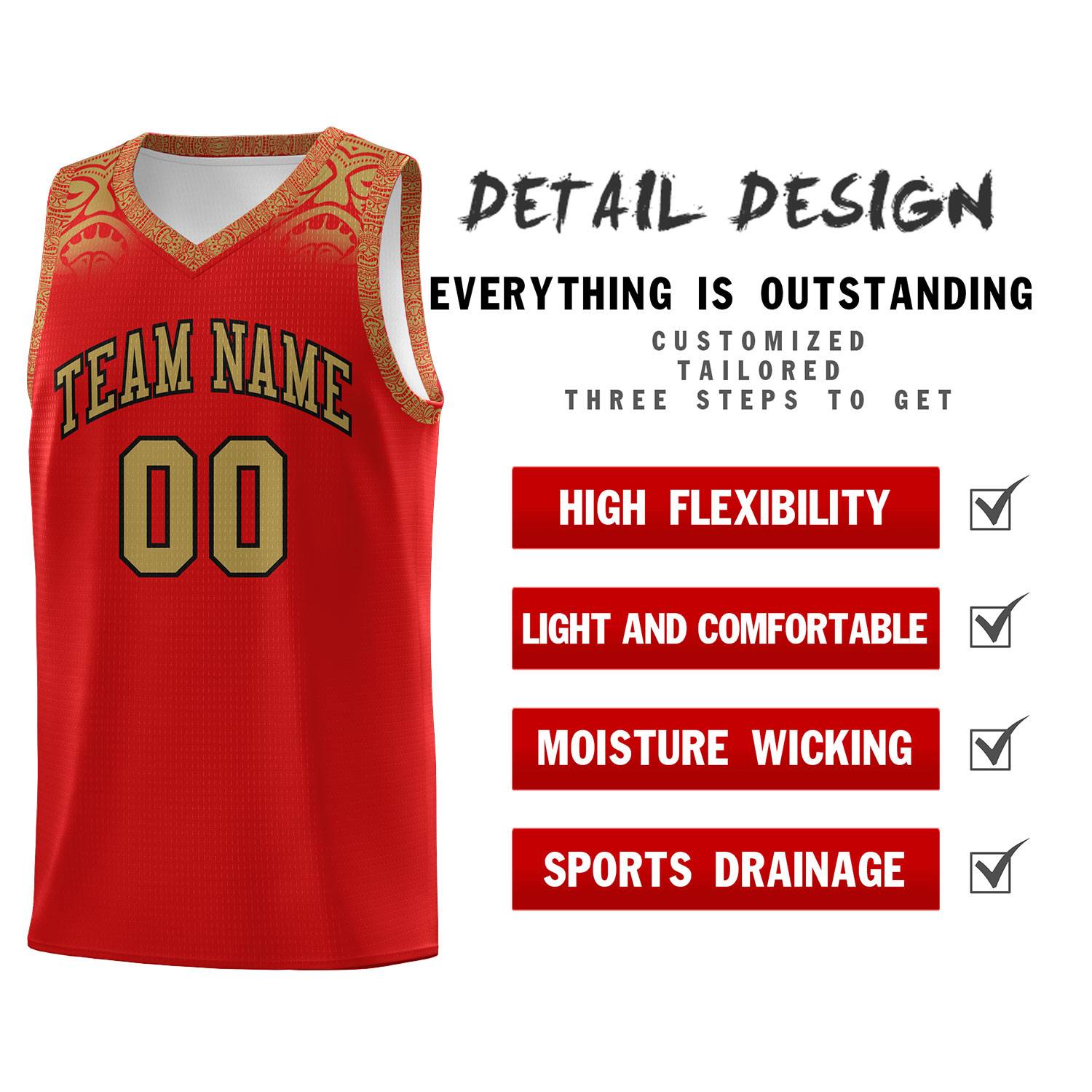 Custom Red Desert Yellow Personalized Indians Print Sets Sports Uniform Basketball Jersey